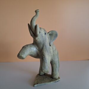 Crushed Oyster Shell Elephant Trunk up Philippines Folk Art Vintage Wisdom Luck